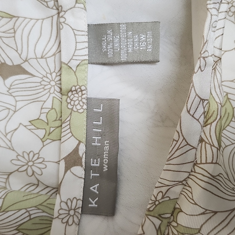 Kate Hill Size 16W Light Floral Print Silk A-Line Skirt light green/white - Picture 3 of 7
